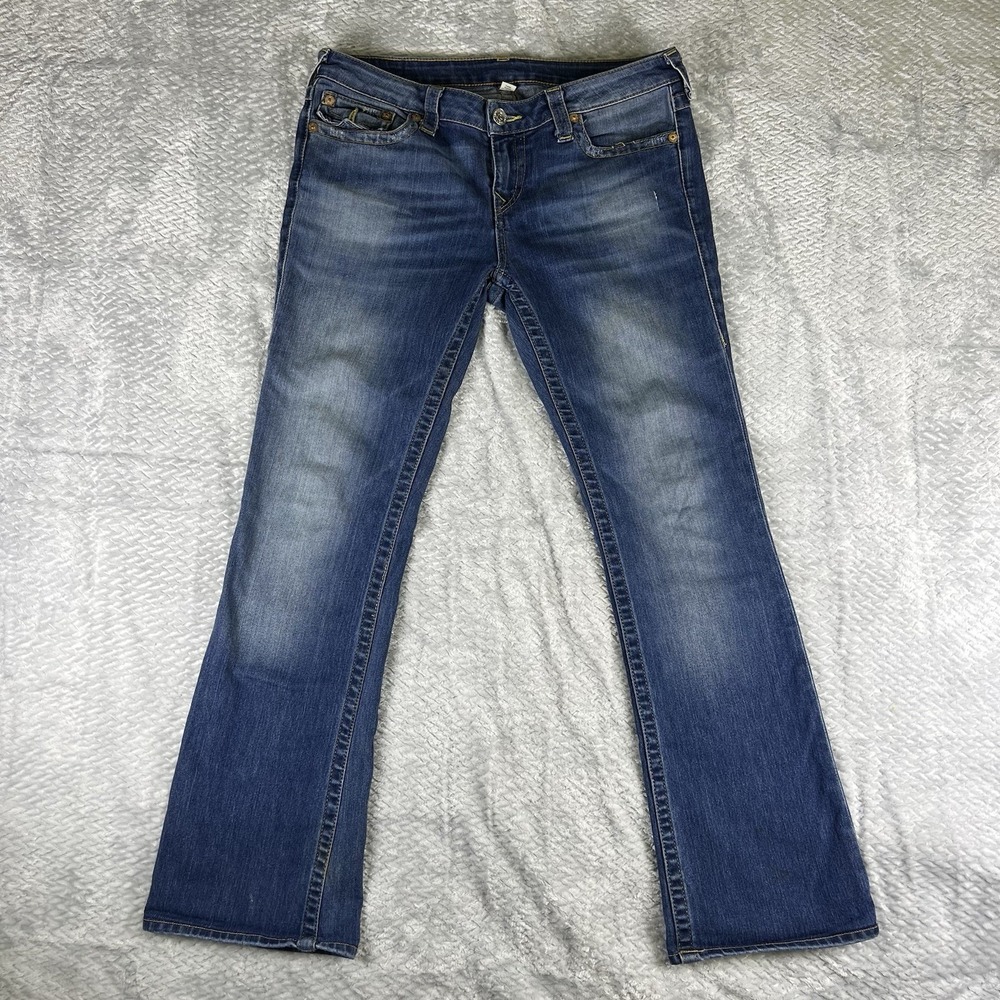 True Religion Boot Cut Flap Pocket Jeans Womens Size 31 Blue Stretch Mexico
